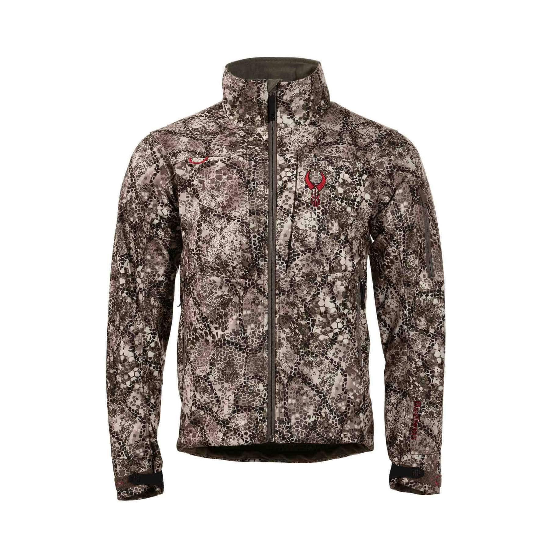Badlands Calor camo hunting jacket with zip front on white background