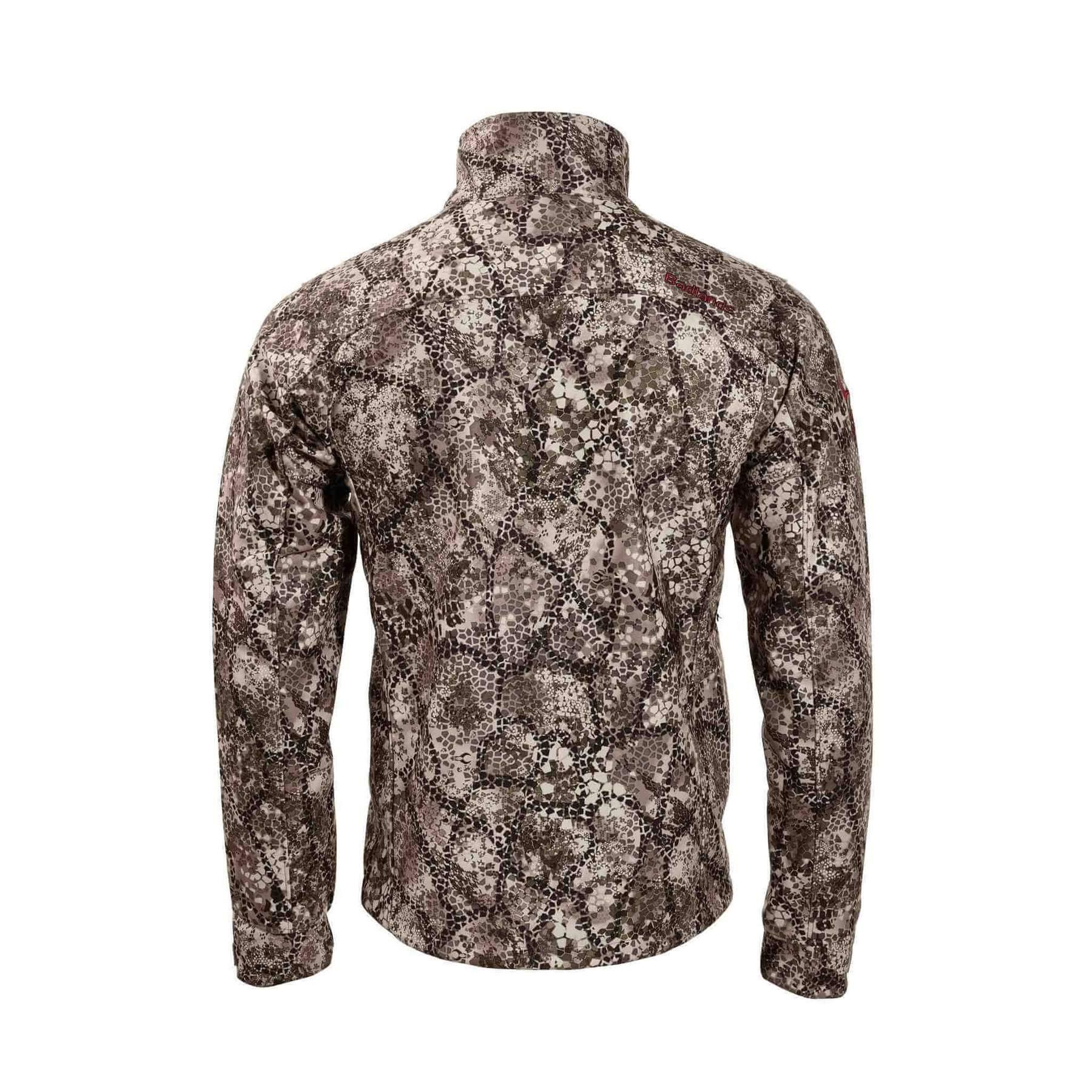 Badlands Calor Jacket with camo pattern, back view, outdoor hunting apparel