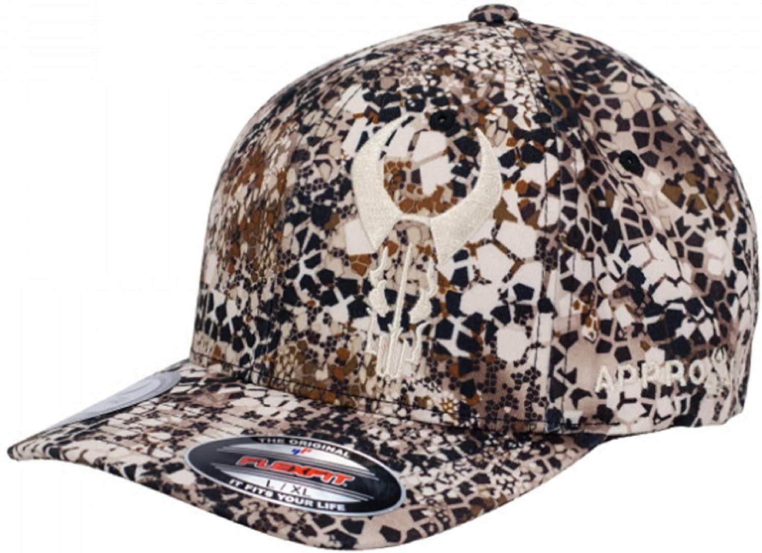 Badlands Flexfit hat with brown camo pattern and logo, outdoor sports cap