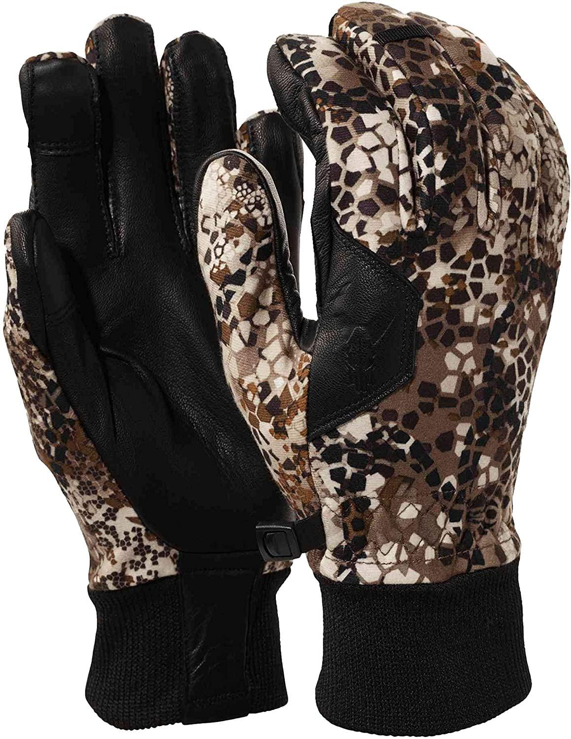 Badlands hybrid gloves with brown camo pattern and black palms for outdoor sports