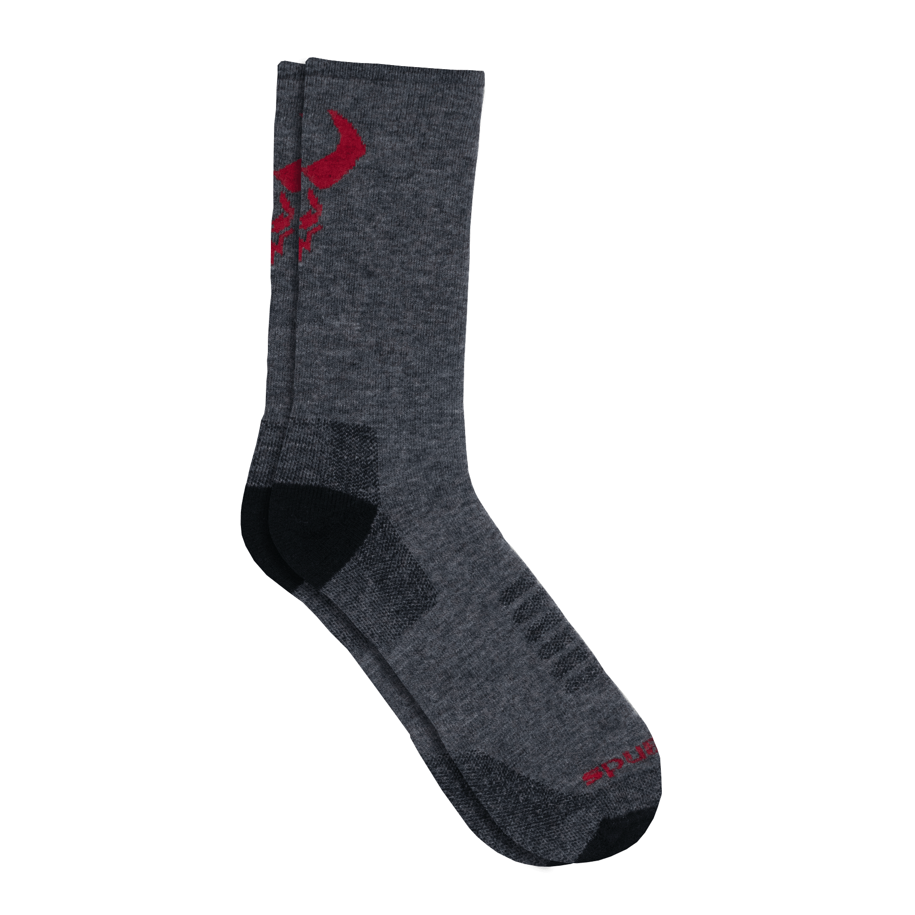 Badlands Incedo midweight crew sock in dark gray with black heel and red logo