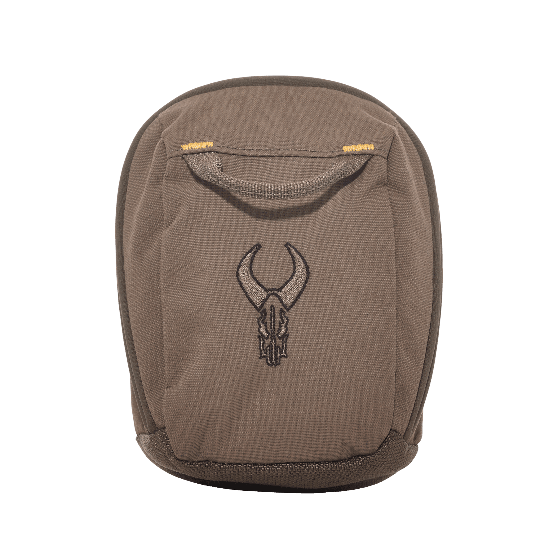 Brown Badlands mag belt pocket with horned skull logo on front, isolated background