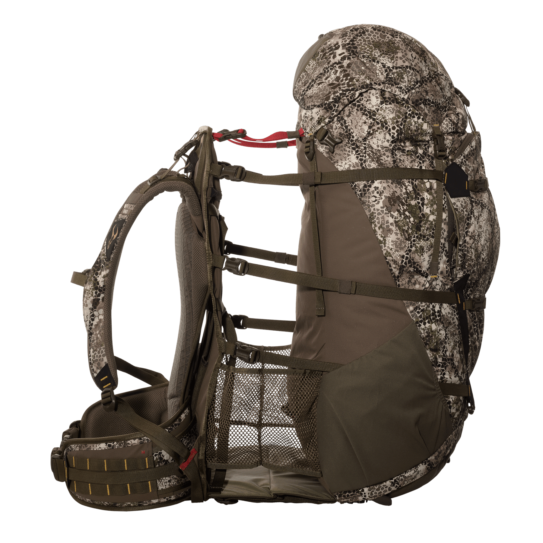 Badlands MRK 6 hunting backpack in camo pattern with external frame and mesh pockets