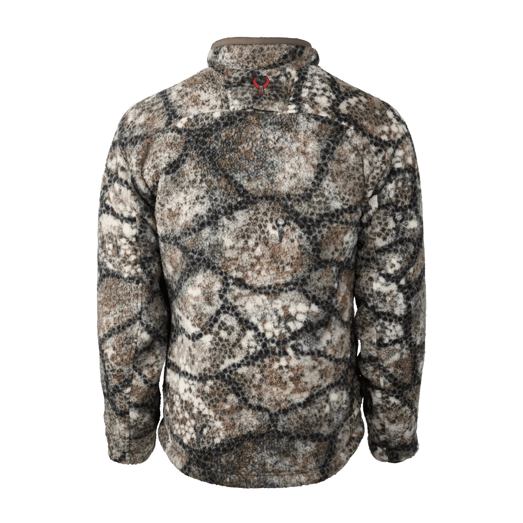 Back view of Badlands Silens camo hunting jacket with textured pattern on plain background