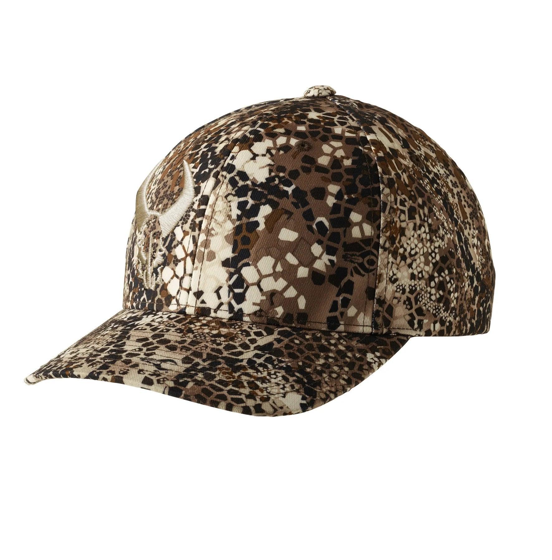 Brown camo Badlands snapback cap with embroidered logo, outdoor sports hat