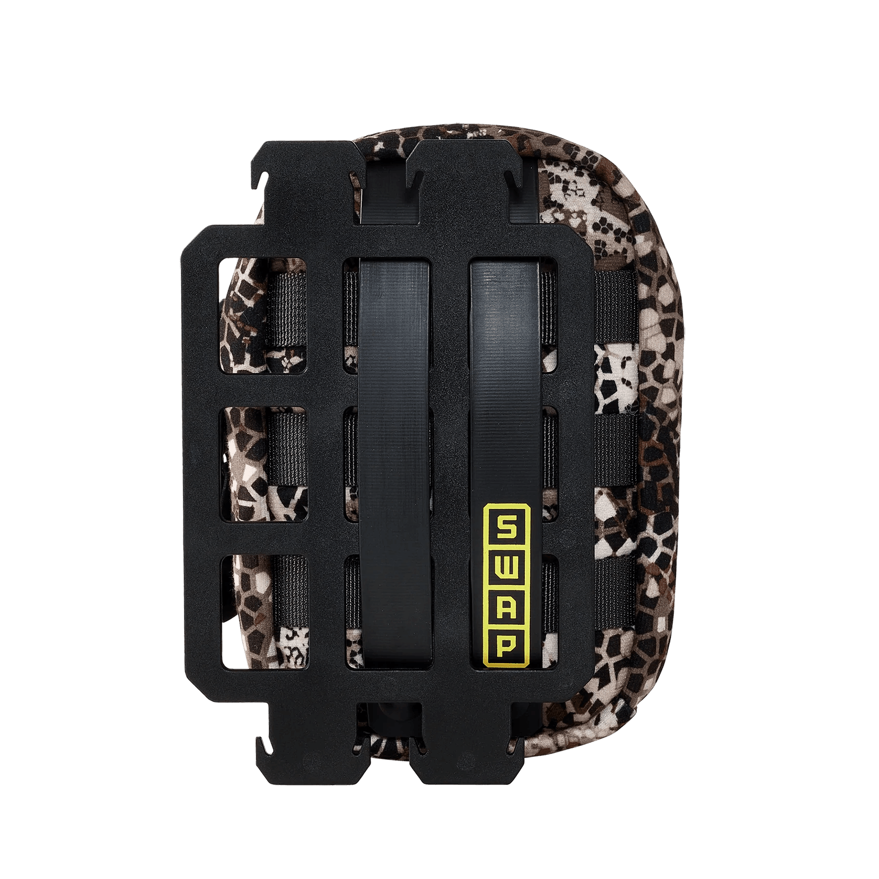 Badlands vertical pocket with camo design and black SWAP attachment, outdoor gear accessory
