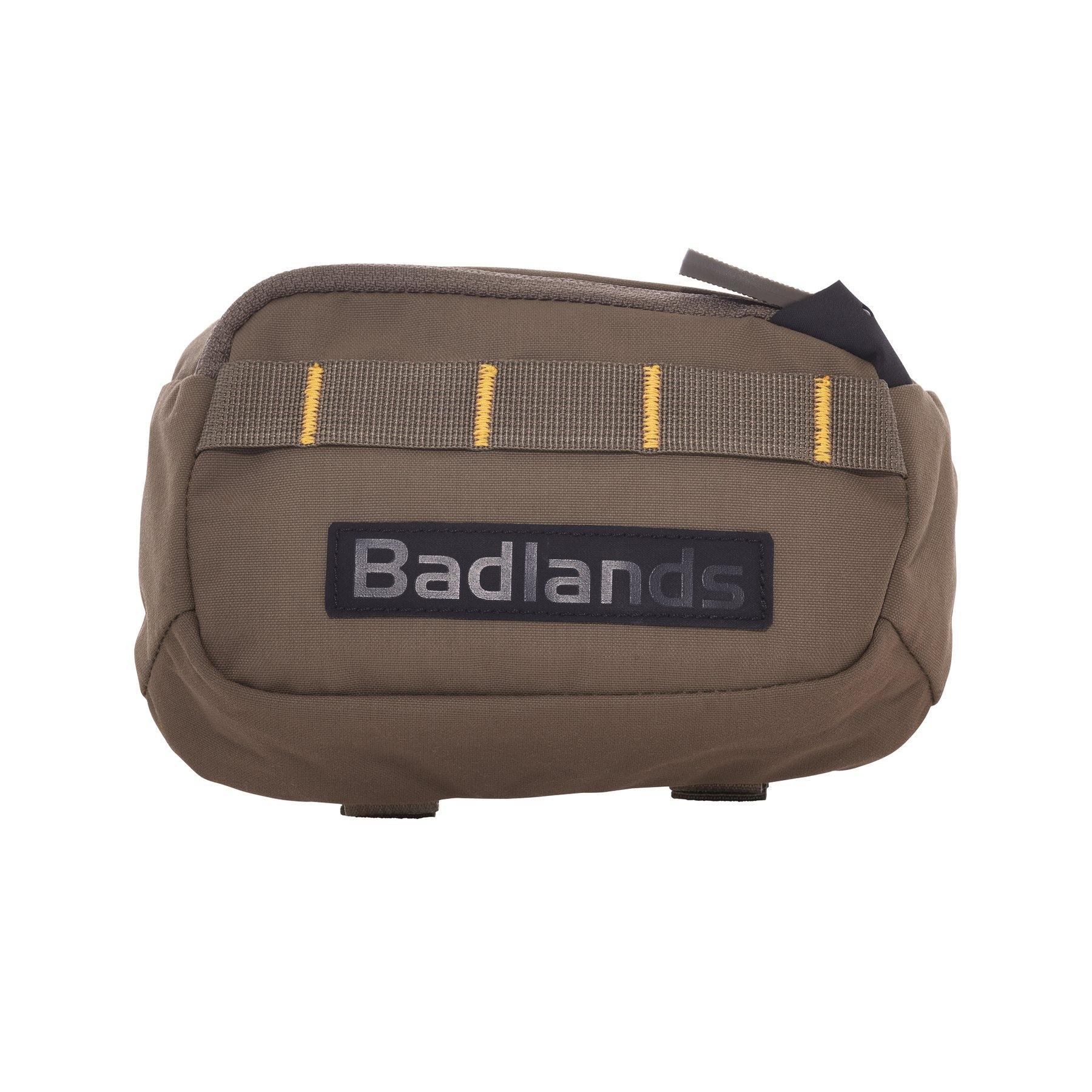 Badlands waist belt pocket in brown with yellow stitching, outdoor gear accessory