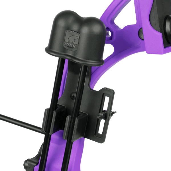 Purple Bear Archery Brave youth bow close-up with arrow holder attachment