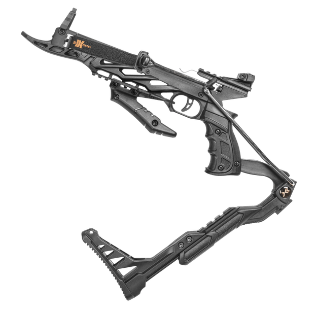 Bear Archery Desire XL black tactical crossbow with adjustable stock on transparent background