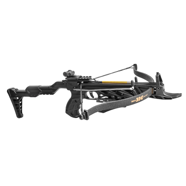 Bear Archery Desire XL crossbow with black stock, pistol grip, and yellow bolt.