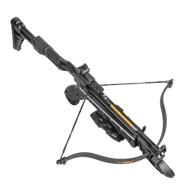 Bear Archery Desire XL crossbow in black with mounted scope and adjustable stock