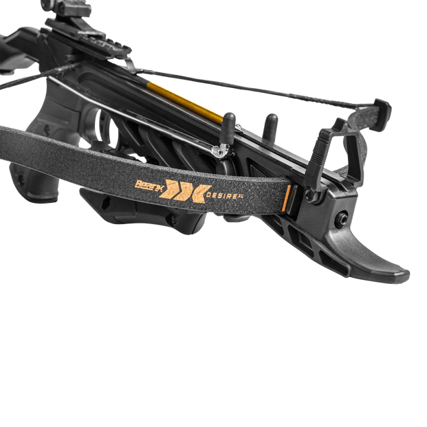 Bear Archery Desire XL crossbow in black with orange accents, modern tactical design