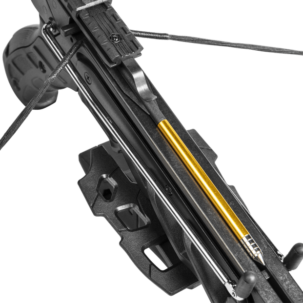 Bear Archery Desire XL crossbow close-up with gold bolt loaded