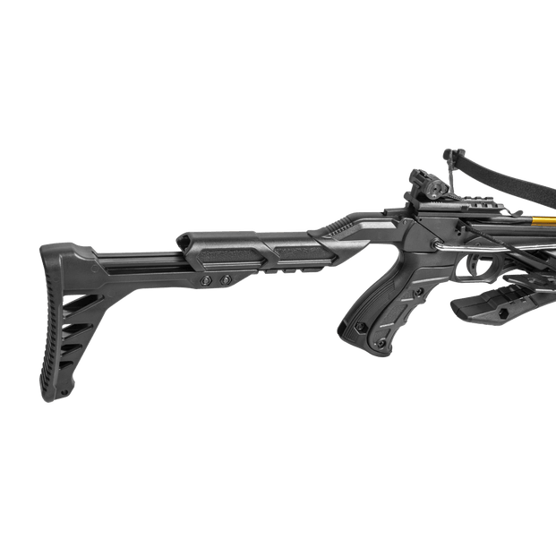 Bear Archery Desire XL black tactical crossbow with adjustable stock, side view