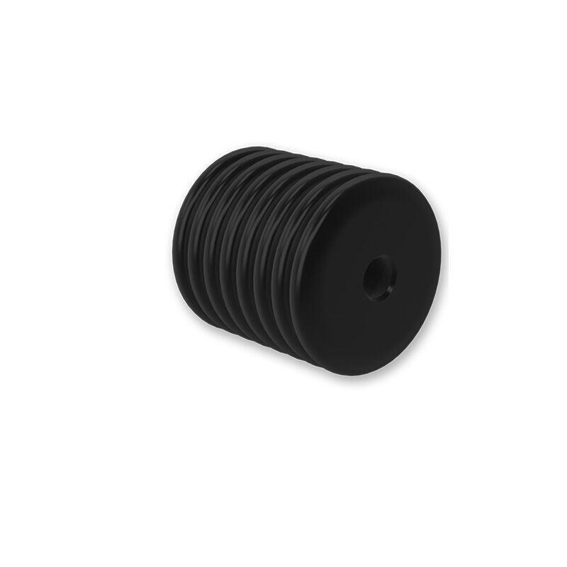 Black Bee Stinger archery stabilizer weight with ribbed design on white background