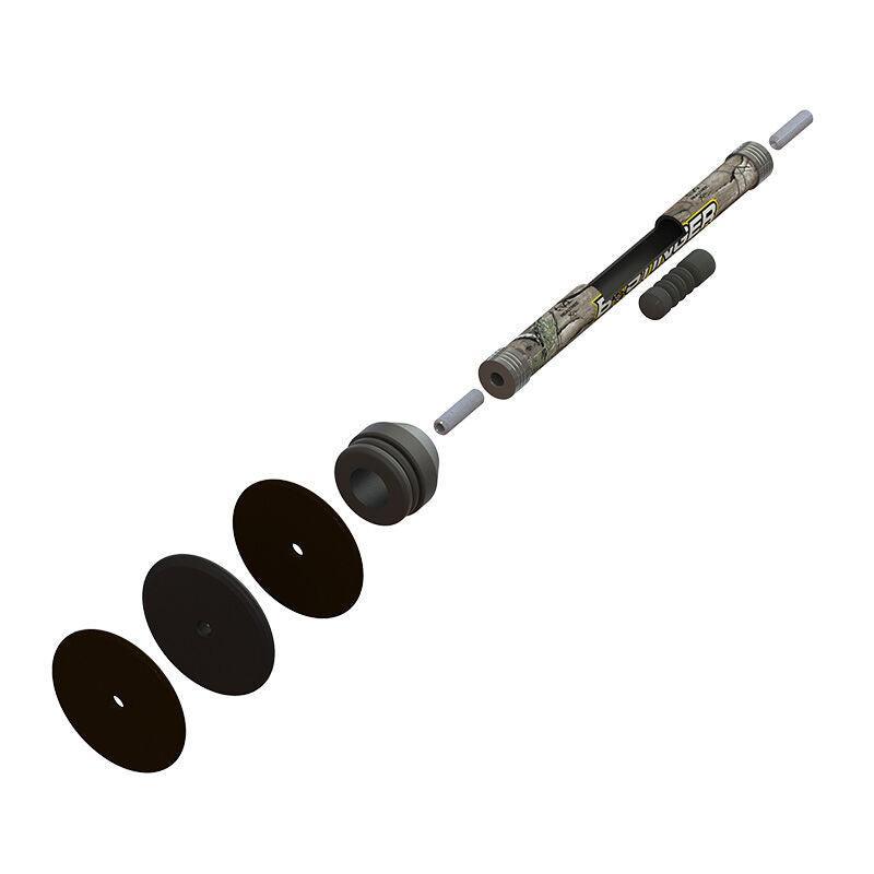 Bee Stinger Pro Hunter Maxx archery hunting stabilizer in matte black with parts separated