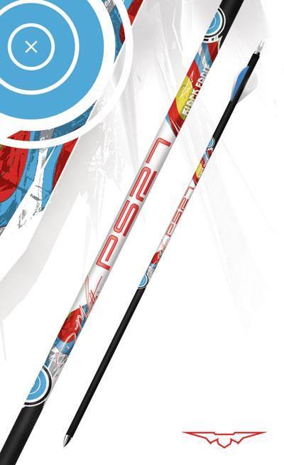 Black Eagle Archery PS27 Super X premium arrow shaft with colorful graphics on white background