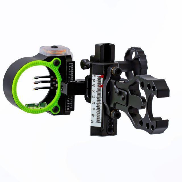 Black Gold Ascent Mountain Lite bow sight with neon green ring and adjustment scale