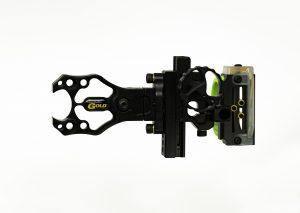 Black Gold Ascent Mountain Lite bow sight with adjustment knobs on white background