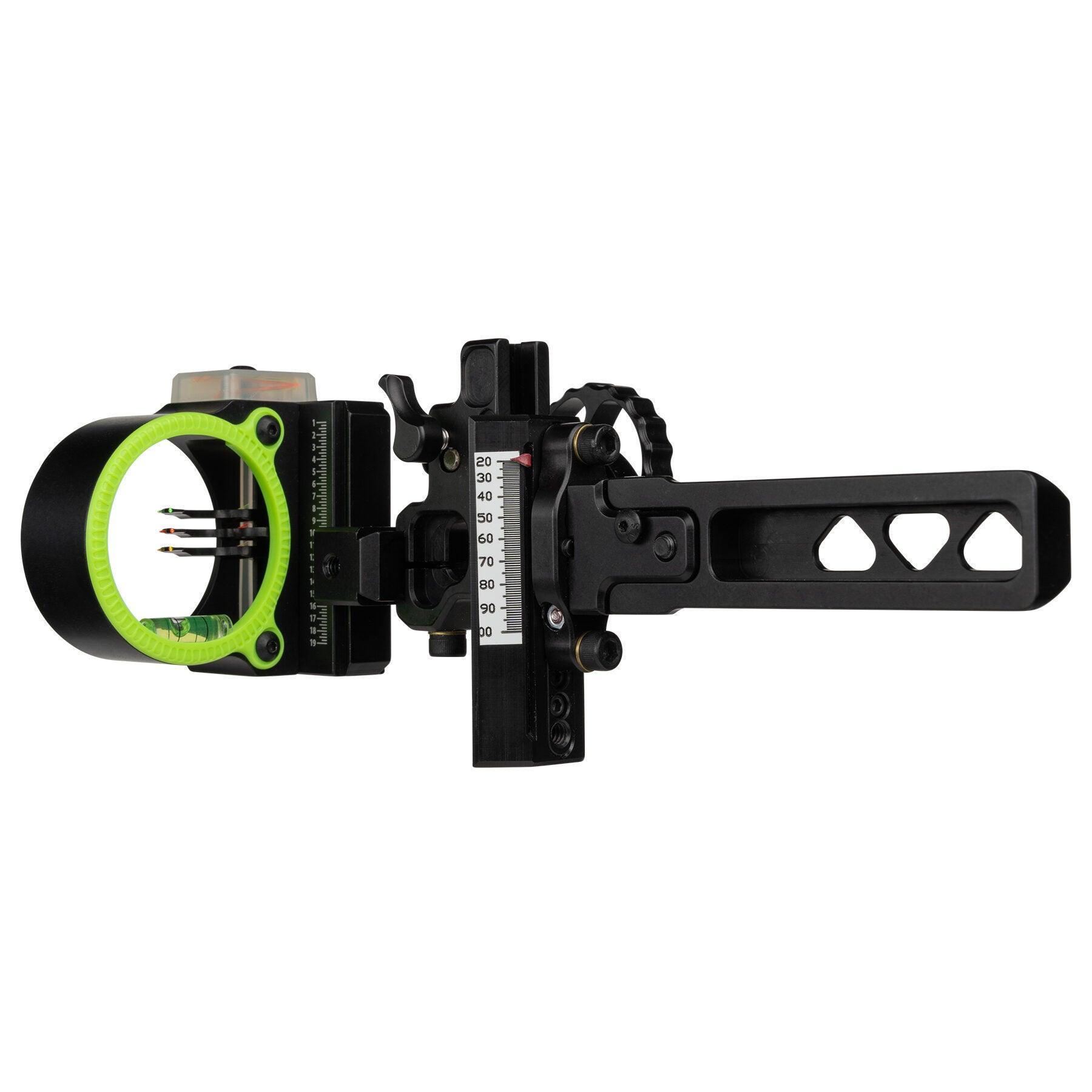 Black Gold Archery Pro Hunter HD dovetail bow sight with green accent and sight pins