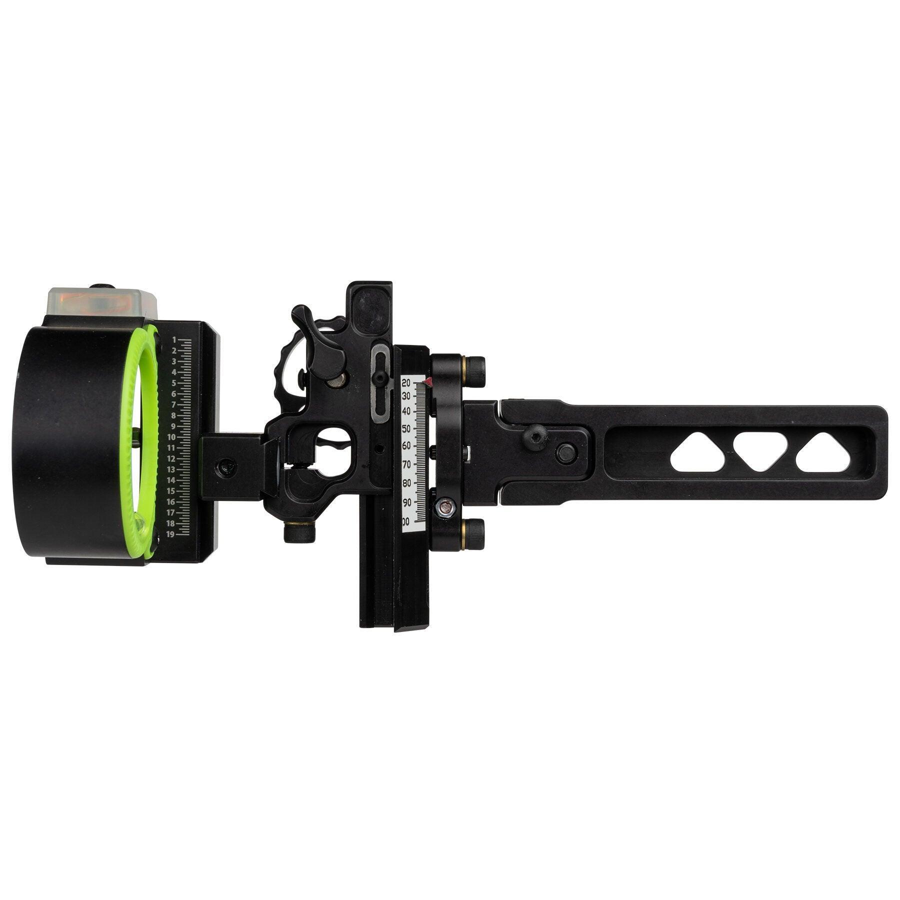 Black Gold Pro Hunter HD dovetail bow sight with green accent and adjustment scales