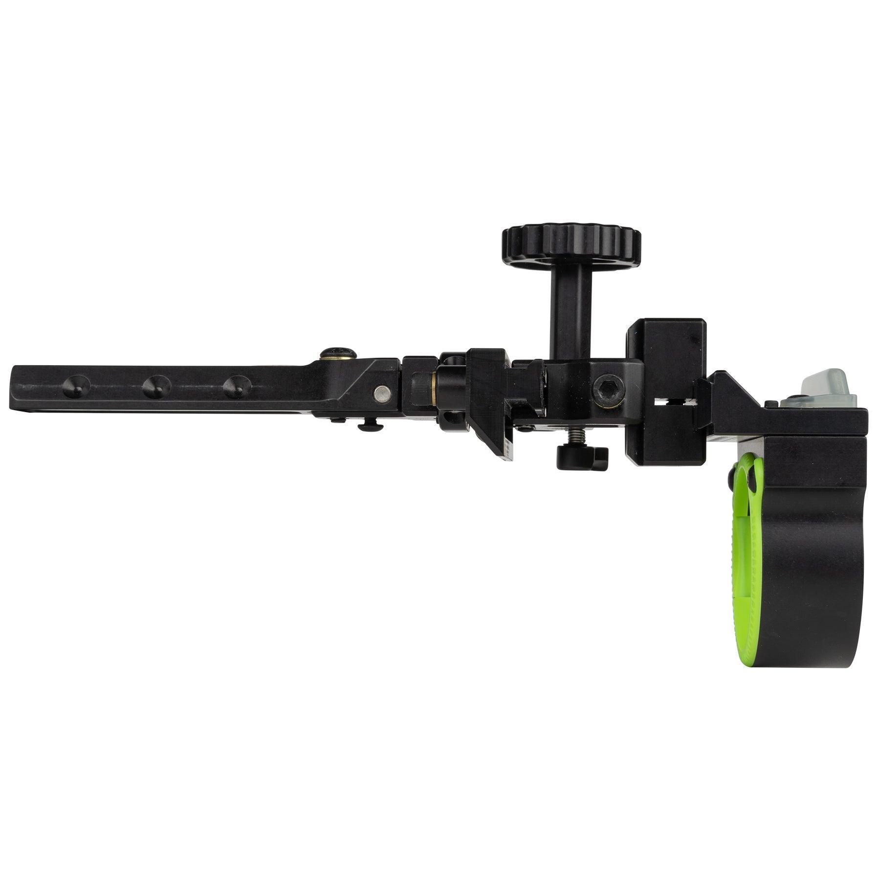Black Gold Archery Pro Hunter HD Dovetail bow sight with green accent, side view