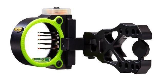 Black Gold Archery Rush bow sight with green ring and five fiber optic pins