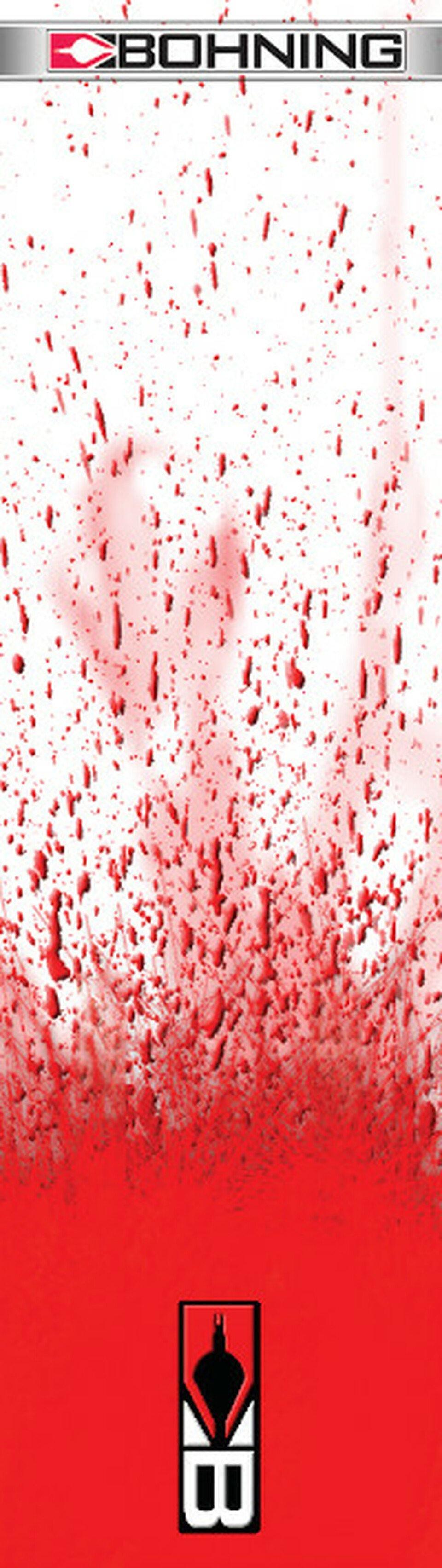 Bohning Archery arrow wrap with red splatter design and Bohning logo on white background
