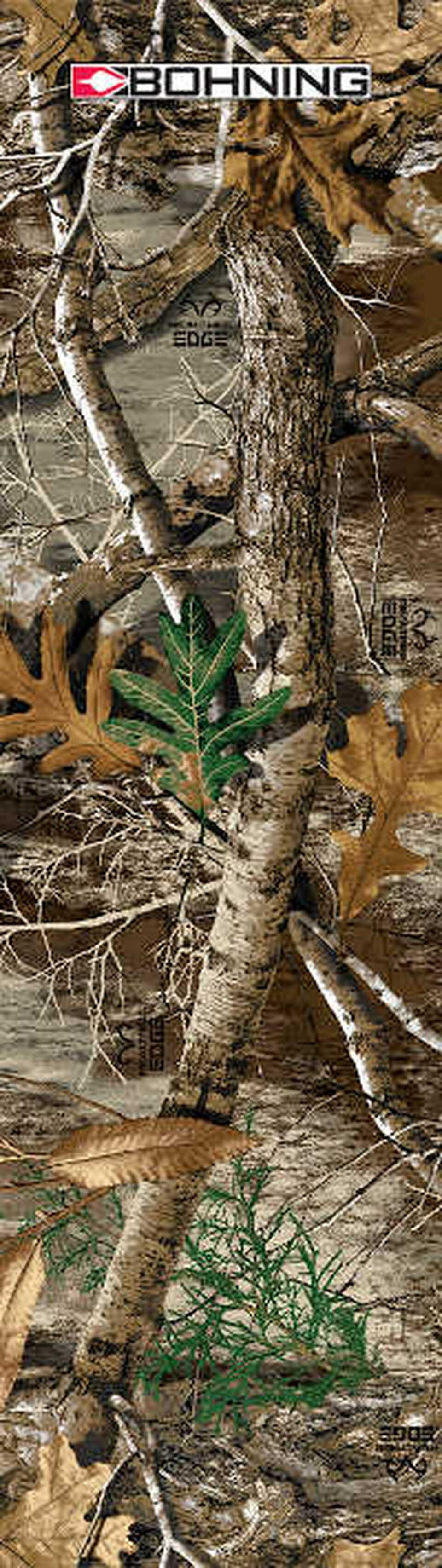 Bohning Archery camo wrap with tree branches, leaves, and camouflage forest pattern