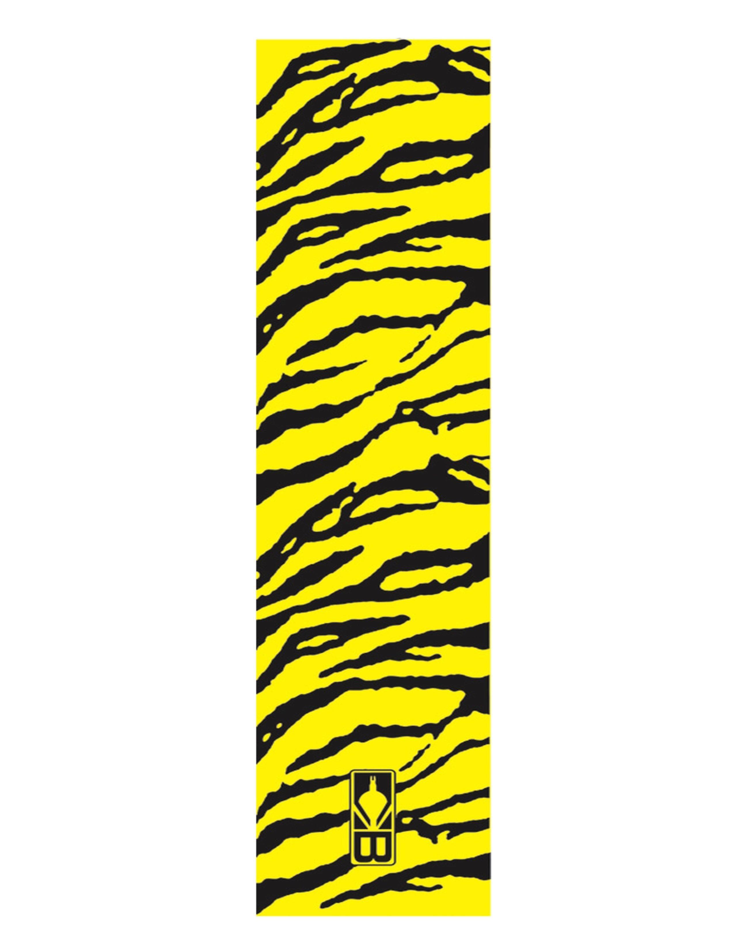 Yellow and black tiger stripe archery arrow wrap with Bohning logo at the bottom