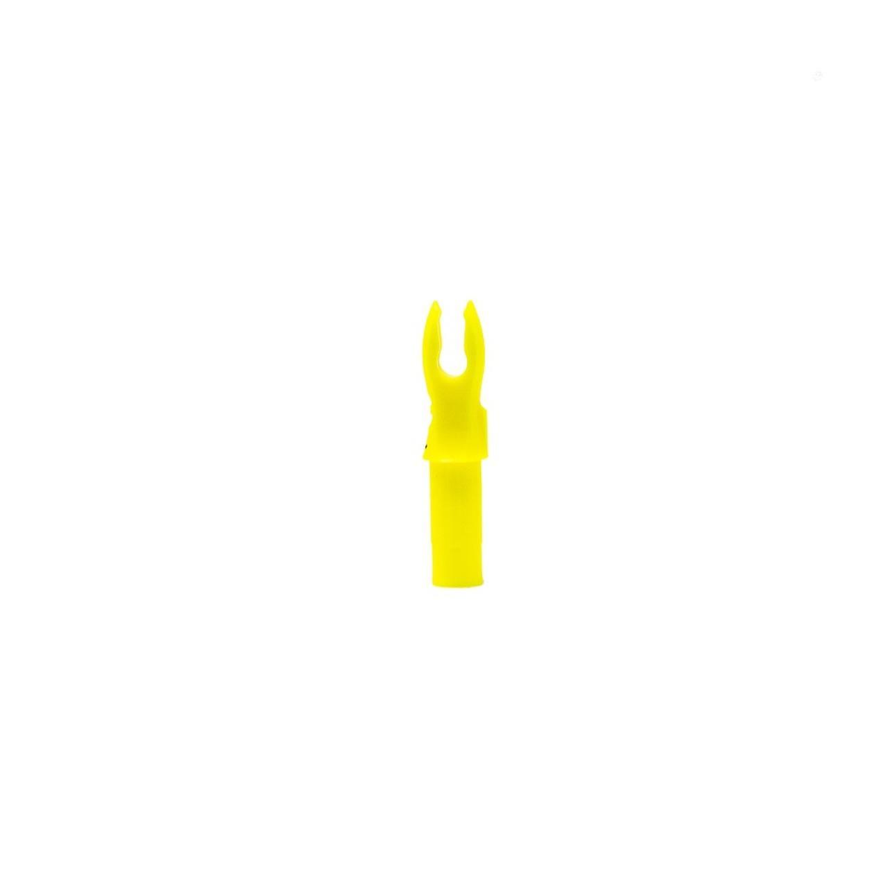 Yellow Bohning archery A-nock for .204 shafts on white background
