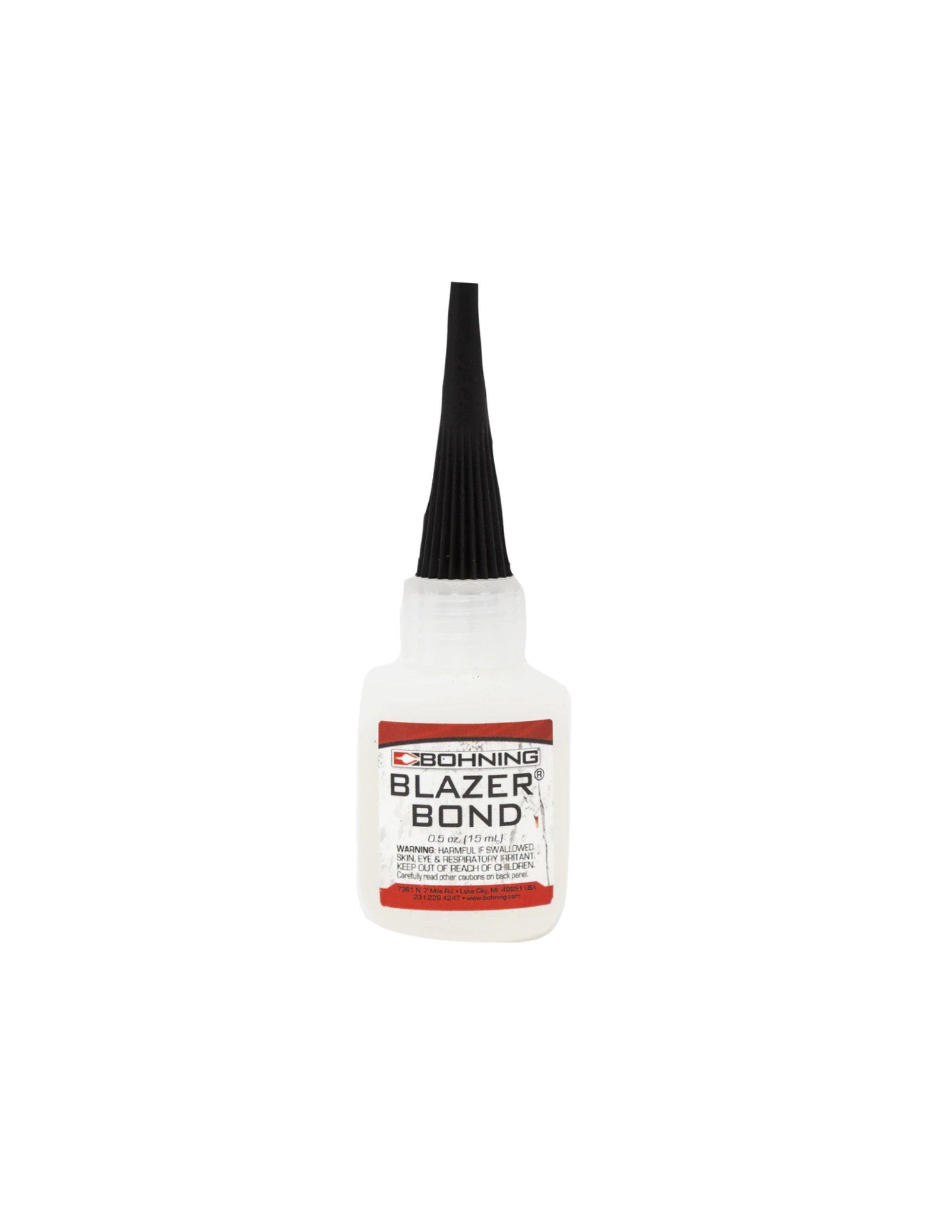Bohning Blazer Bond glue bottle with black cap on white background