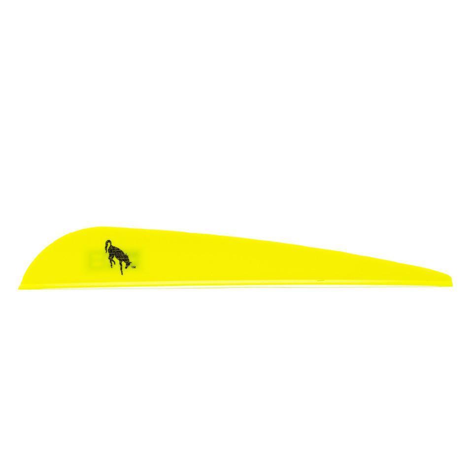 Bright yellow Bohning Bronco archery vane with black animal logo on white background