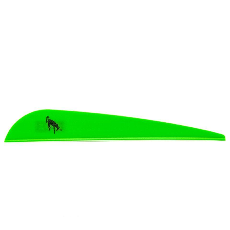 Bright green Bohning Bronco Vane archery fletching with black animal logo on white background