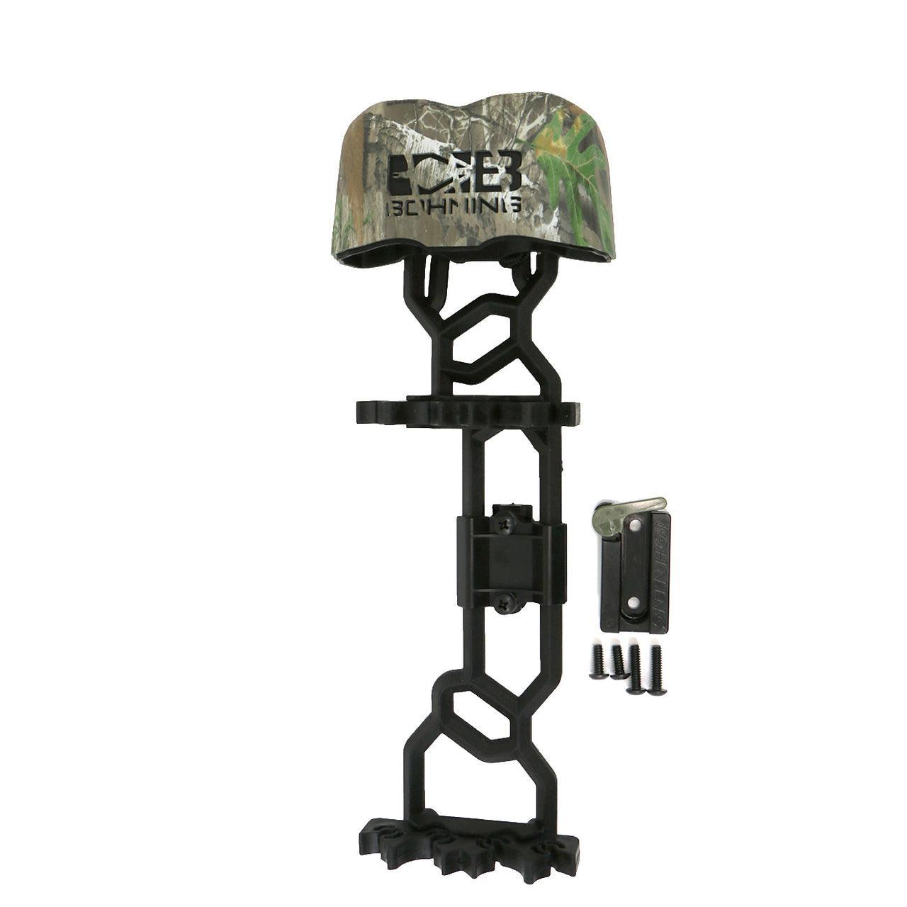 Bohning Archery Bruin Quiver with camo hood and black mounting hardware on white background