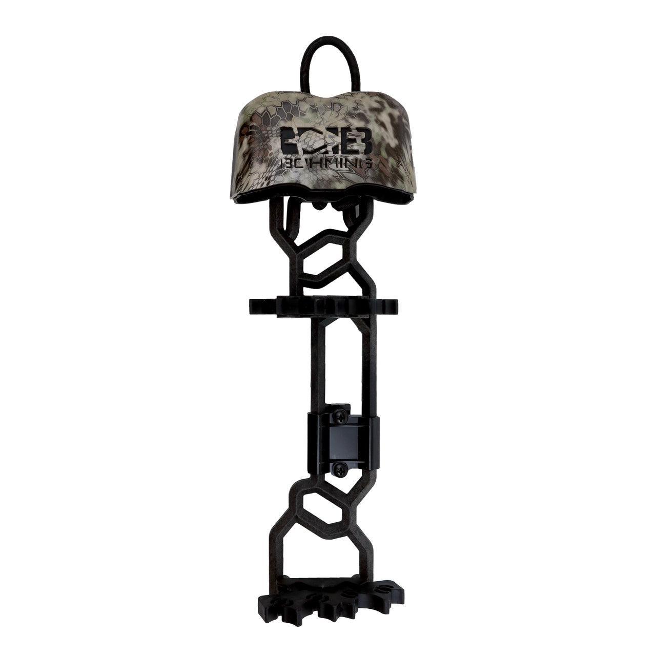 Bohning Archery Bruin Quiver with camo hood and black frame on white background