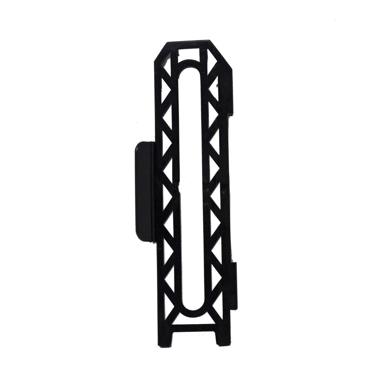 Black Bohning multi fletcher clamp with geometric cutouts on white background
