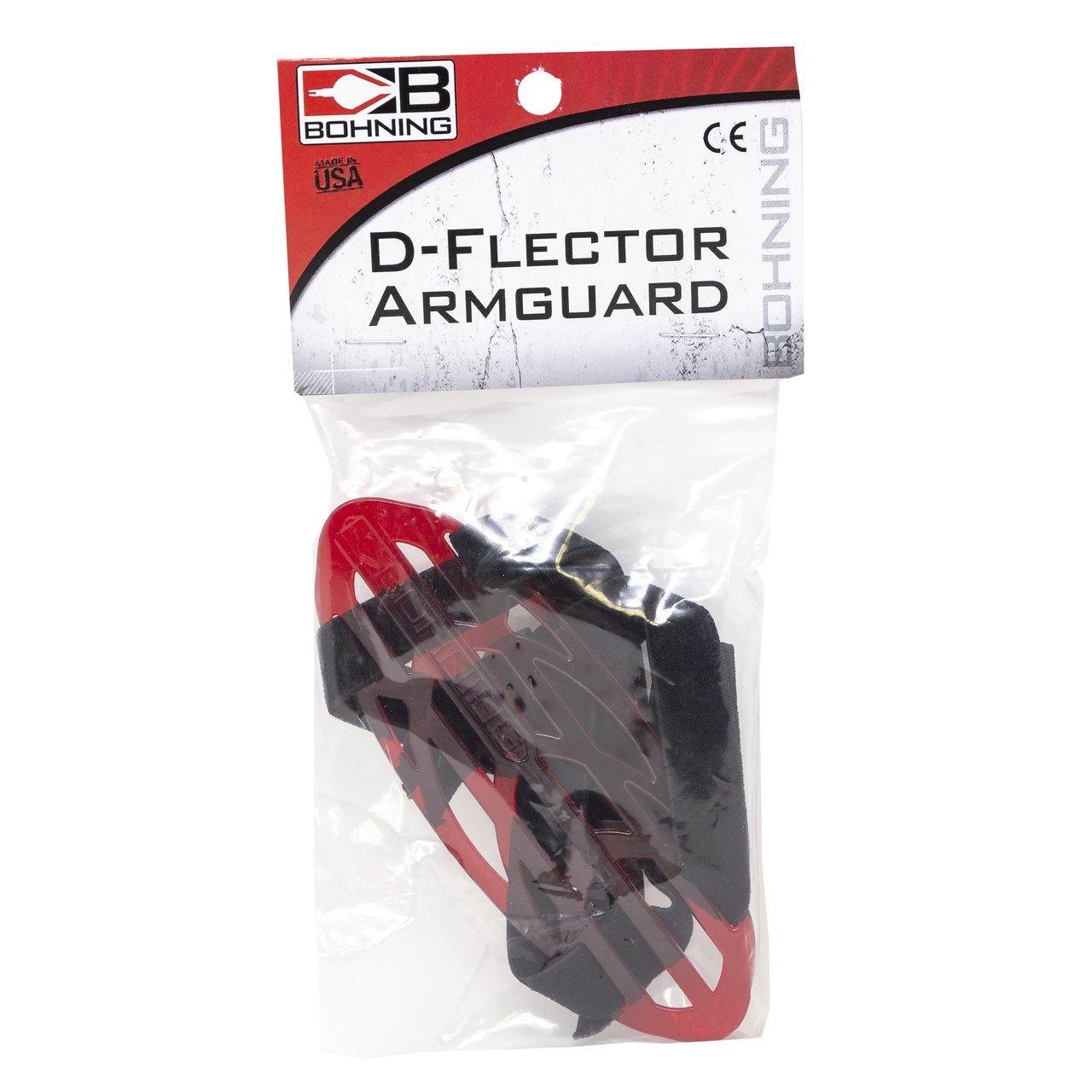 Bohning D-Flector Armguard in red and black packaging for archery protection