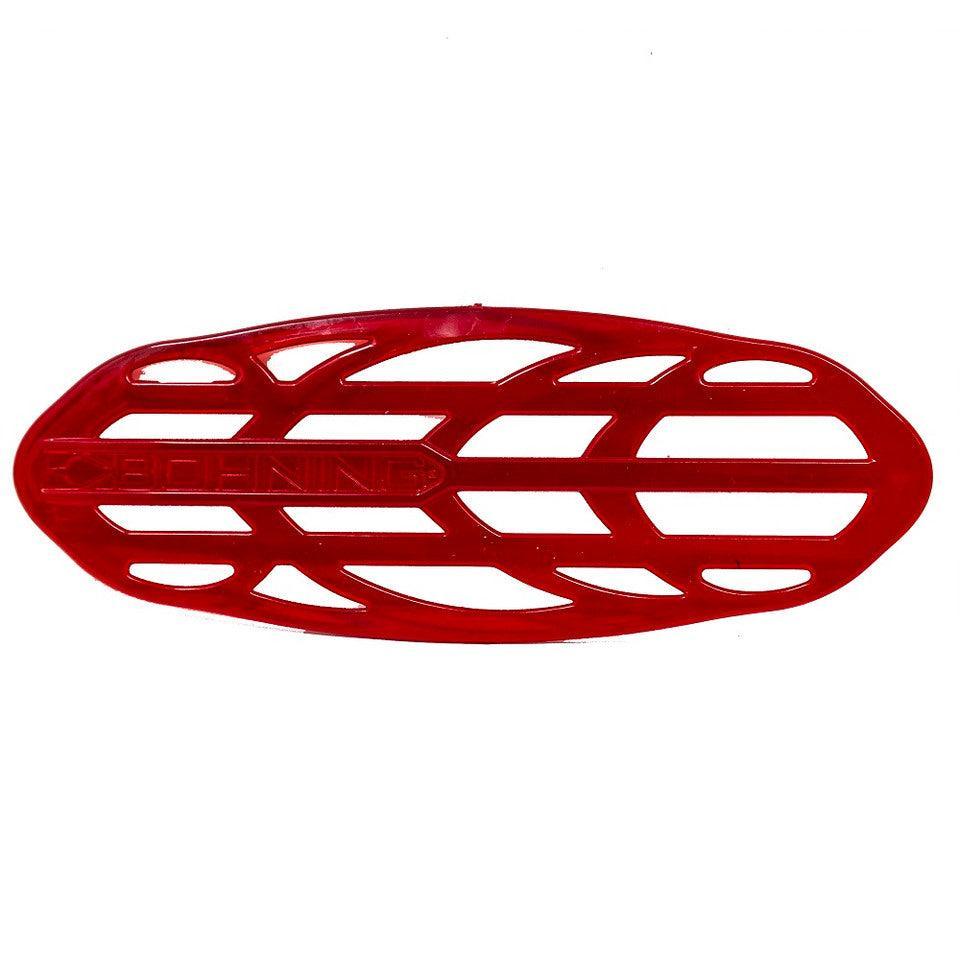 Red Bohning archery D-Flector armguard with open lattice design on white background