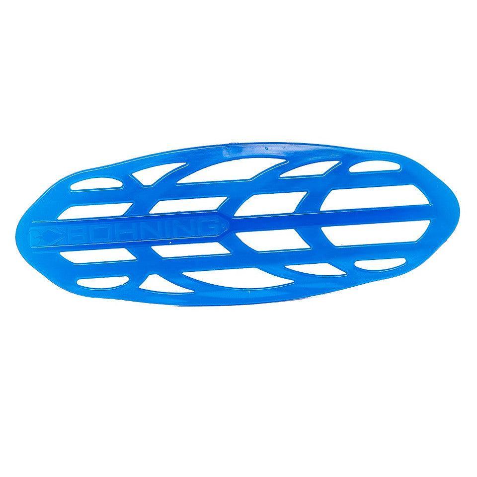 Blue Bohning Archery D-Flector armguard with open lattice design on white background