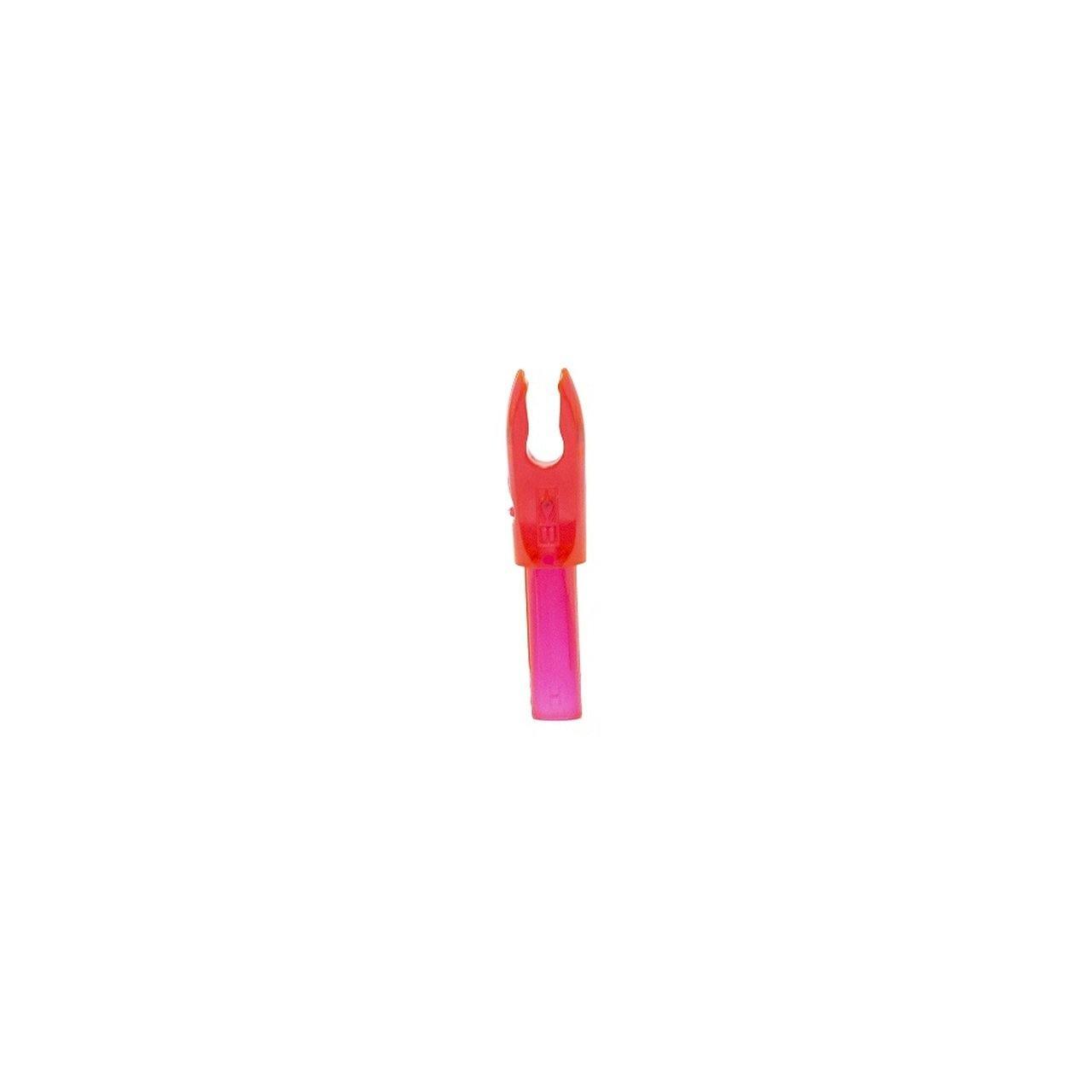 Red Bohning F Nock archery nock for .166 shafts on white background