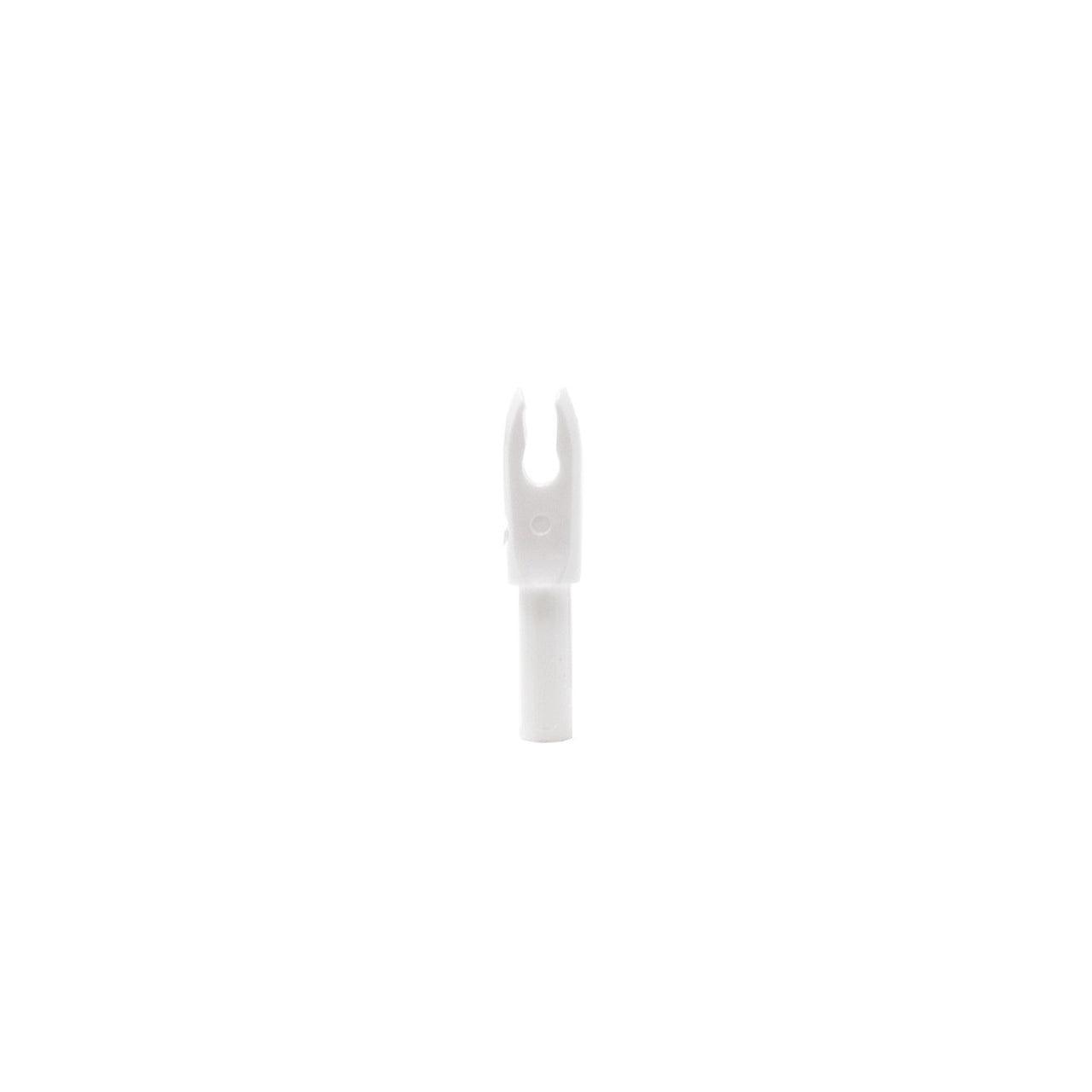 White Bohning archery F nock for .166 shafts on plain white background