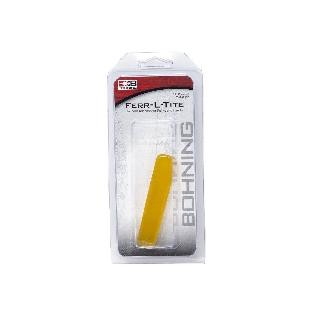 Bohning Ferr-L-Tite hot melt glue stick in retail packaging for archery arrows