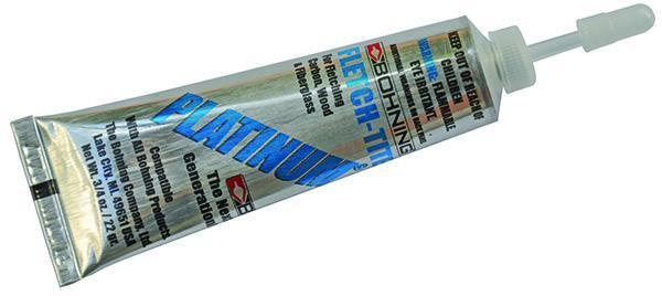 Bohning Fletch-Tite Platinum Glue 3/4 oz tube with blue and silver label on white background