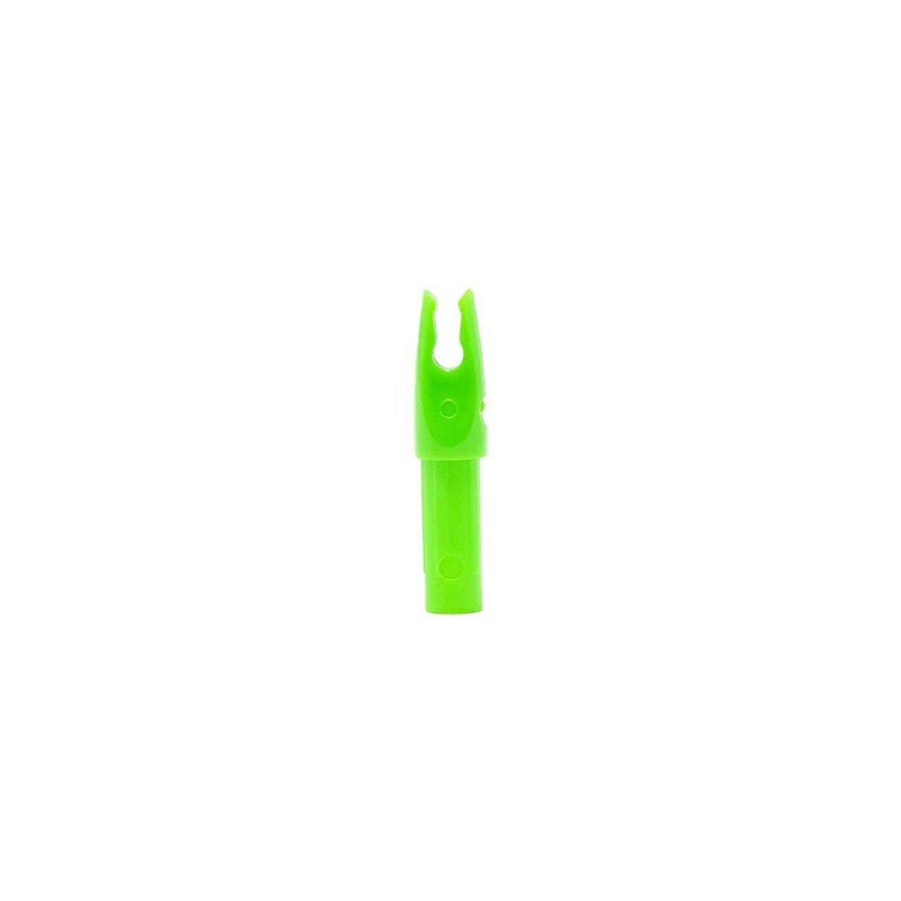 Bright green Bohning archery H-E nock on white background