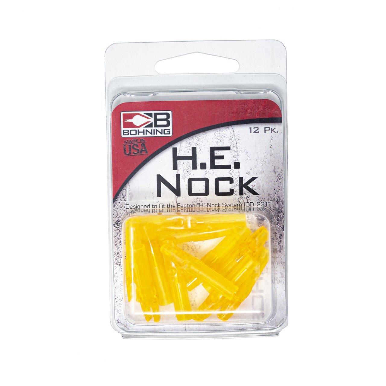 Bohning H.E. Nock 12 pack yellow archery nocks in retail packaging