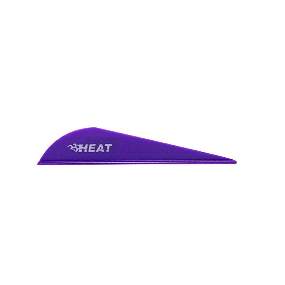 Purple Bohning Heat vane archery fletching with 'HEAT' text on white background