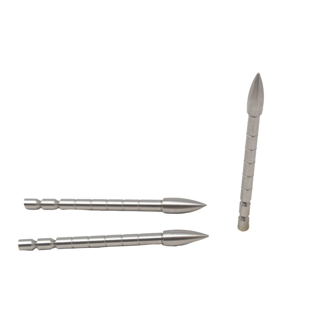 Three silver Bohning parabolic break-off arrow points on a white background.