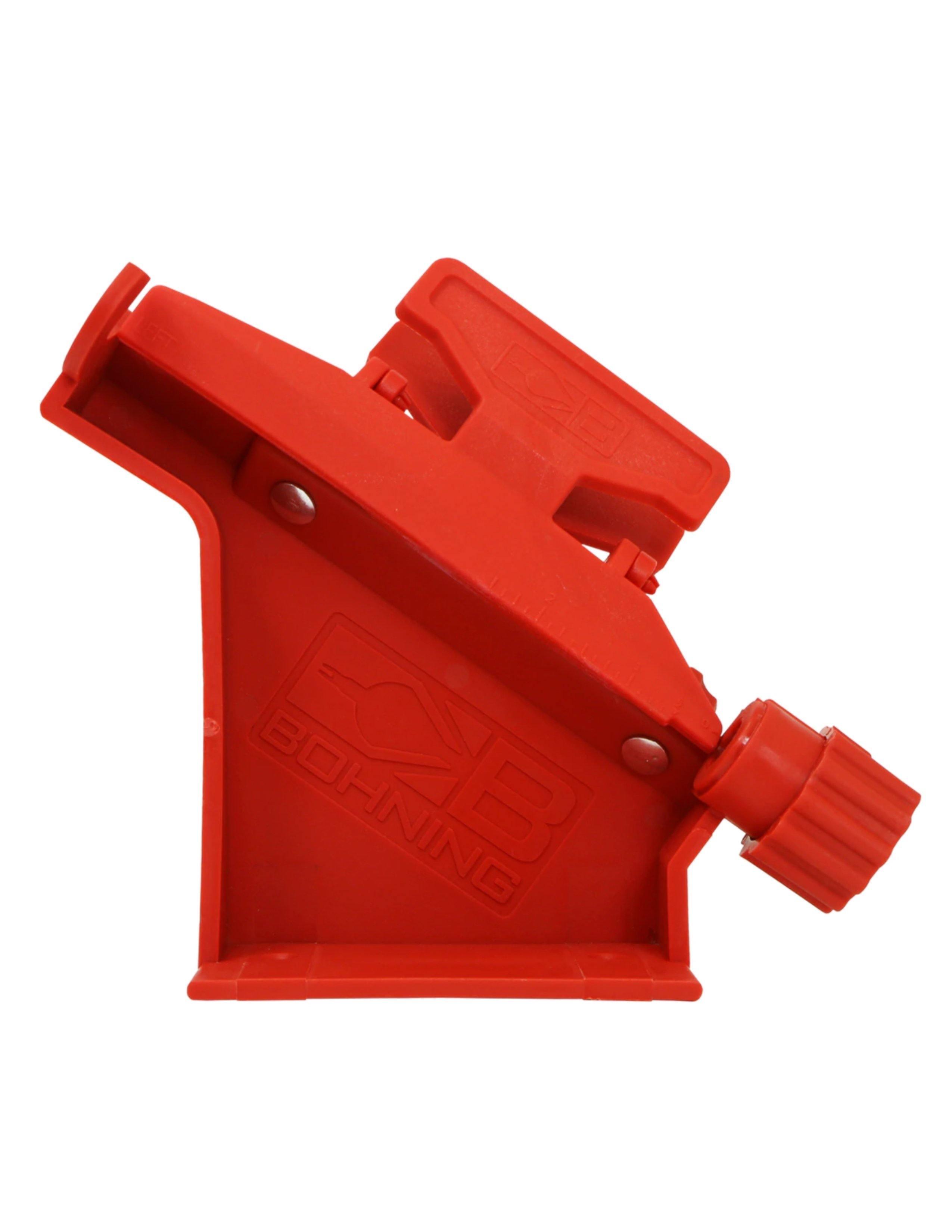 Red Bohning Archery Pro Class fletching jig with logo, product on white background