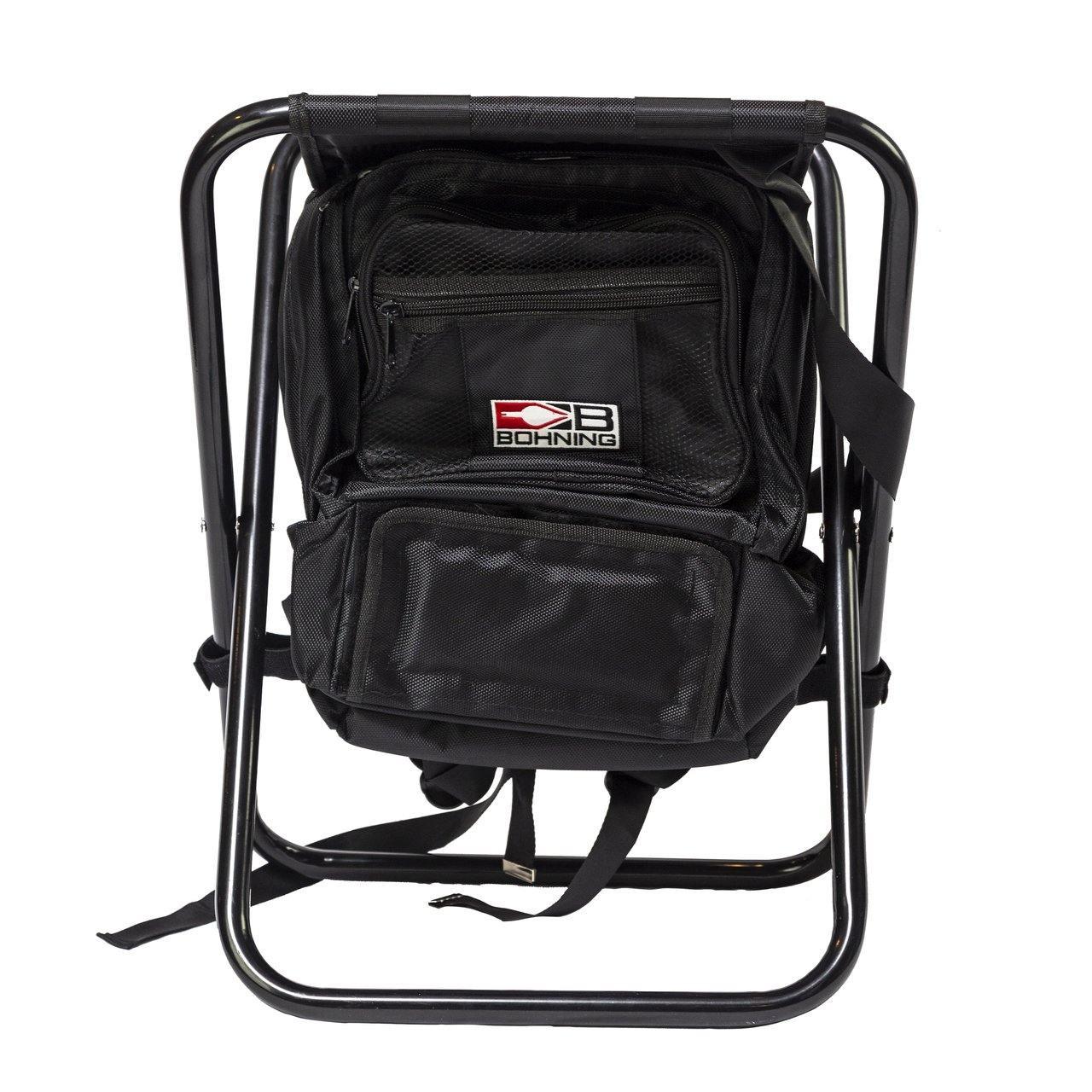 Bohning archery shooter stool with black backpack and metal frame